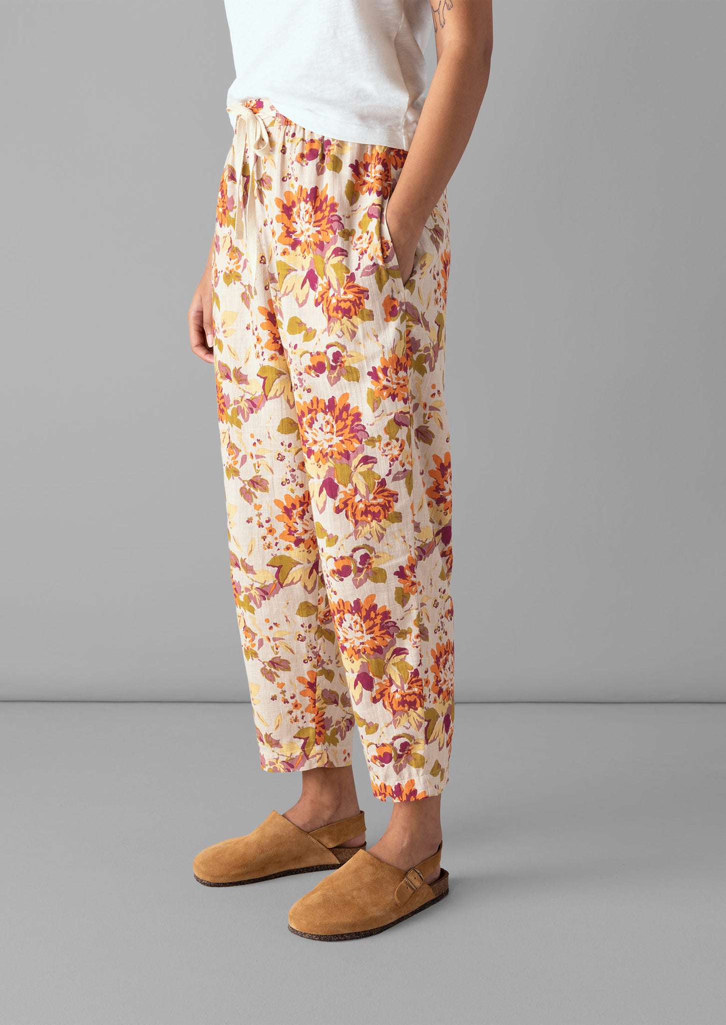 Dahlia Print Organic Cotton Pyjama Trousers | Rose