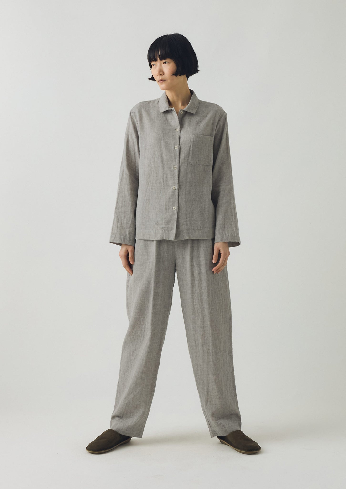 Soft Double Faced Cotton Pyjamas | Grey Melange/Soft Clay