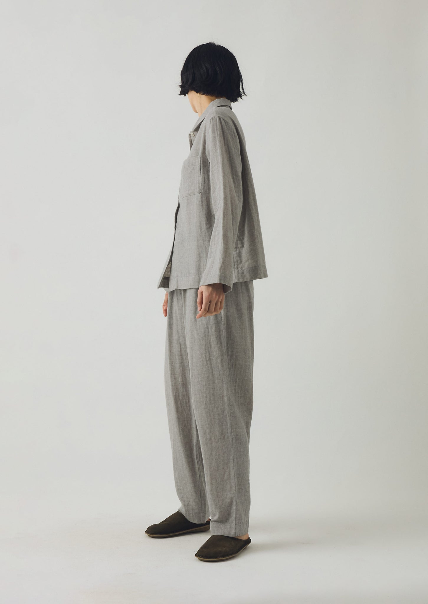 Soft Double Faced Cotton Pyjamas | Grey Melange/Soft Clay