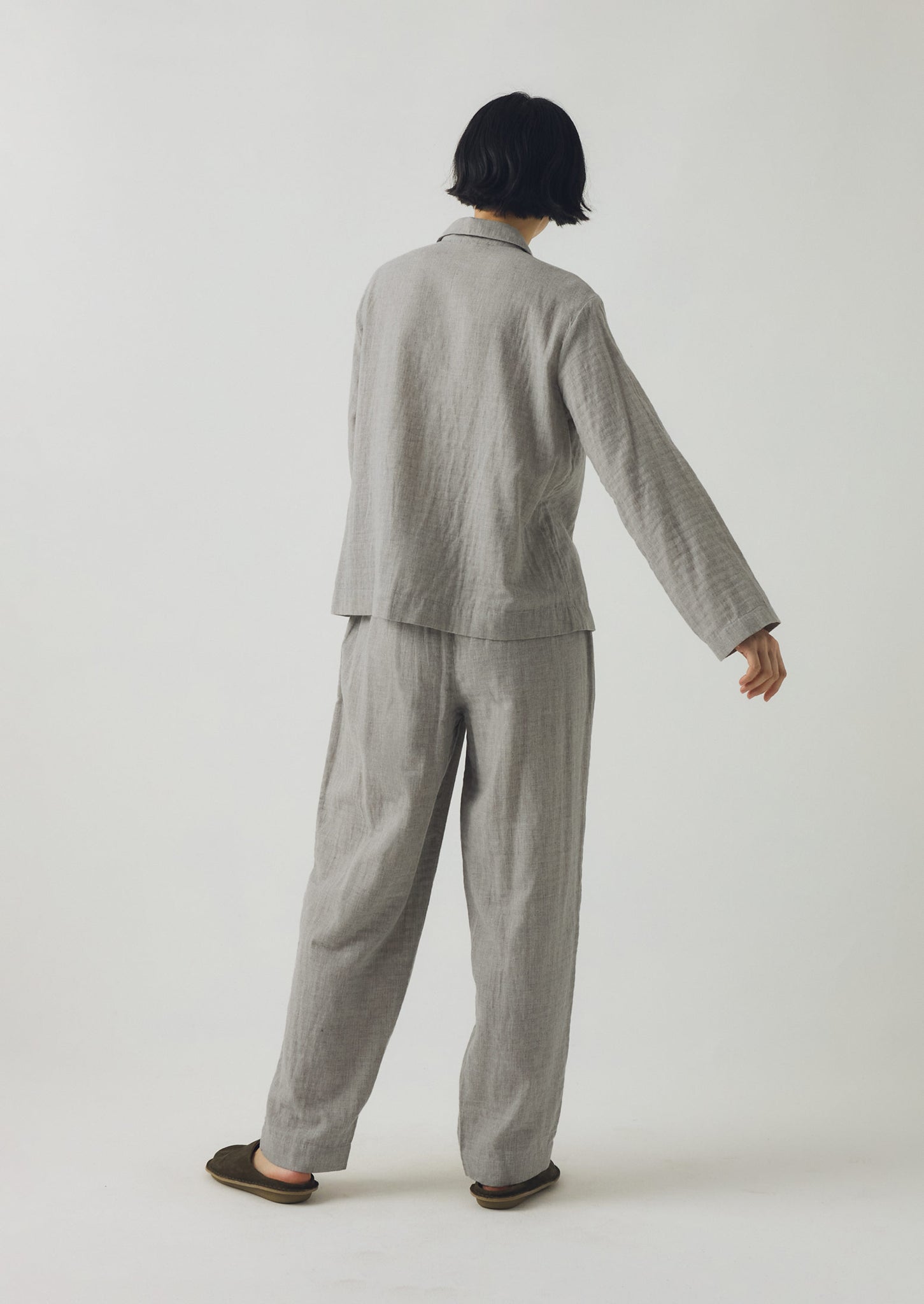 Soft Double Faced Cotton Pyjamas | Grey Melange/Soft Clay