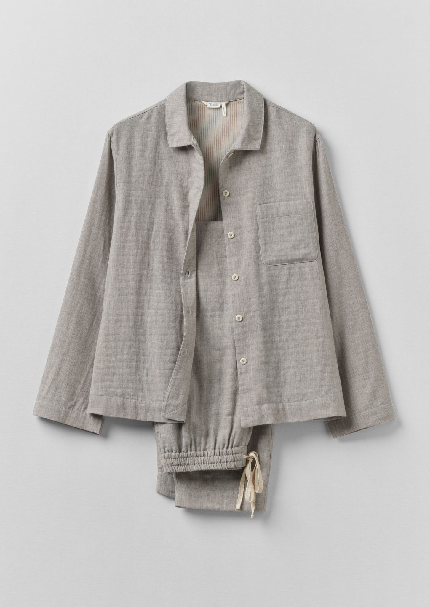 Soft Double Faced Cotton Pyjamas | Grey Melange/Soft Clay