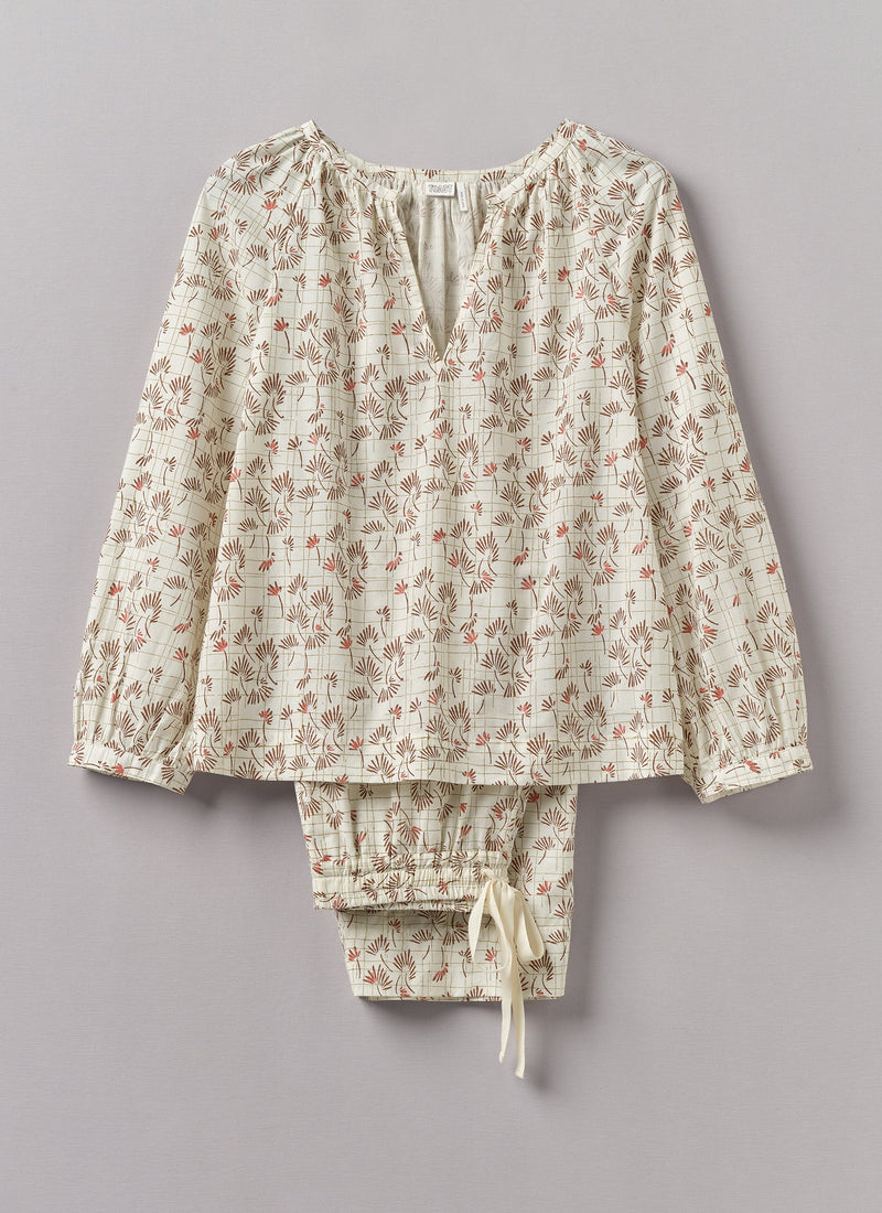 Trellis Floral Block Print Pyjamas | Ecru