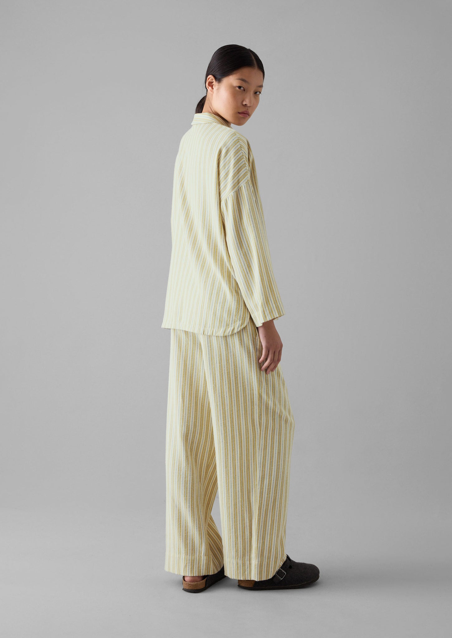 Nova Stripe Flannel Pyjamas Ecru Celery TOAST