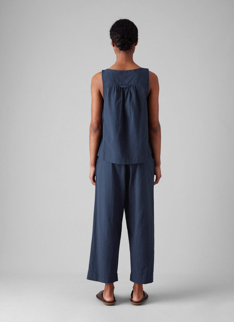 Smocked Cotton Poplin Pyjamas | Midnight