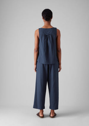 Smocked Cotton Poplin Pyjamas | Midnight