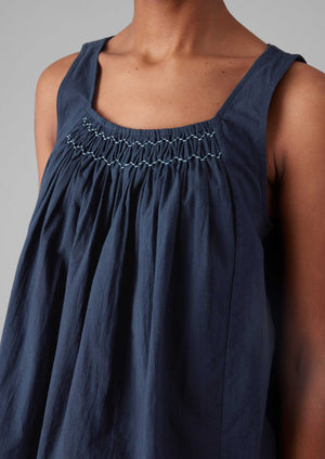 Smocked Cotton Poplin Pyjamas | Midnight