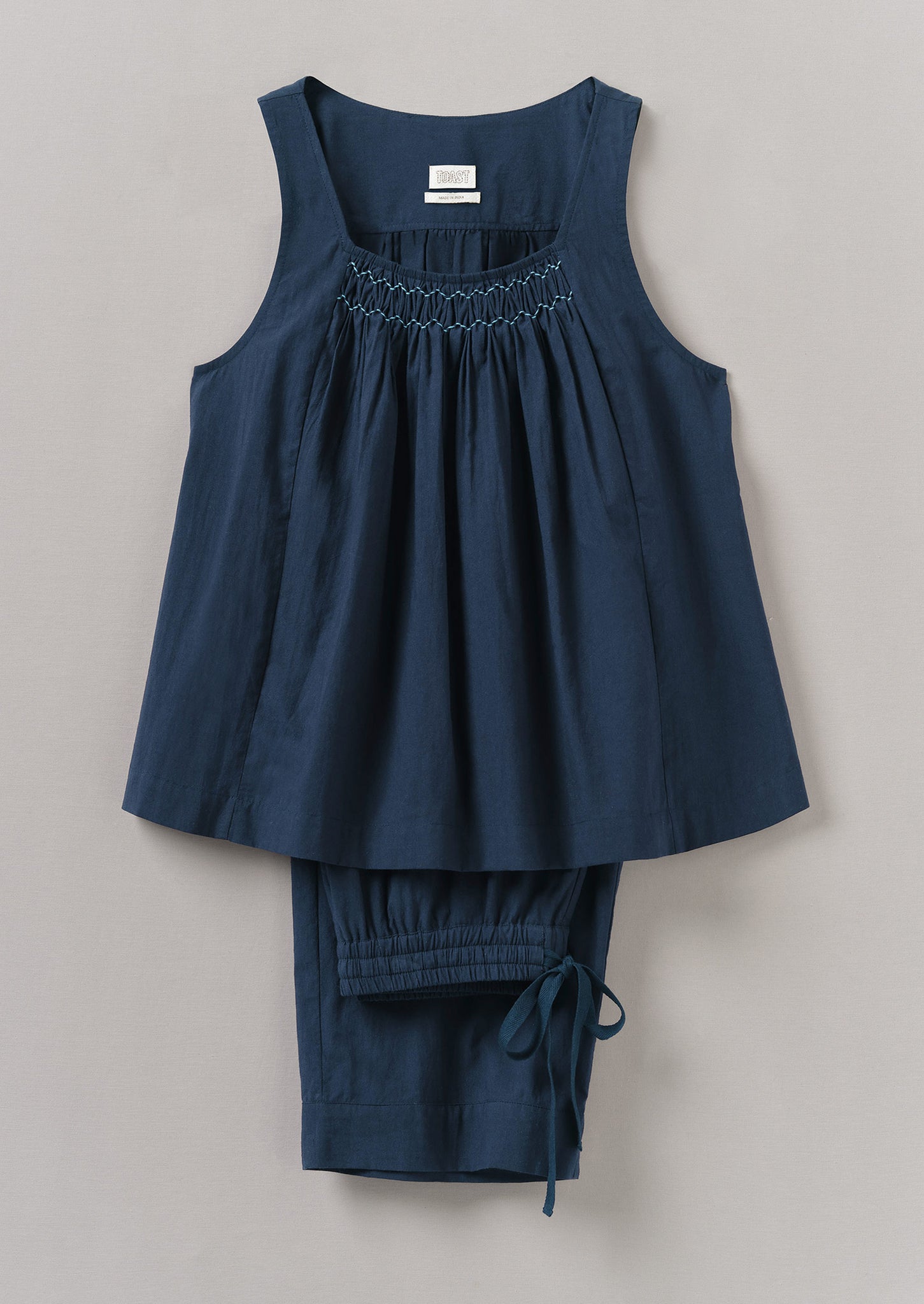 Smocked Cotton Poplin Pyjamas | Midnight