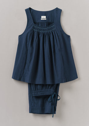 Smocked Cotton Poplin Pyjamas | Midnight