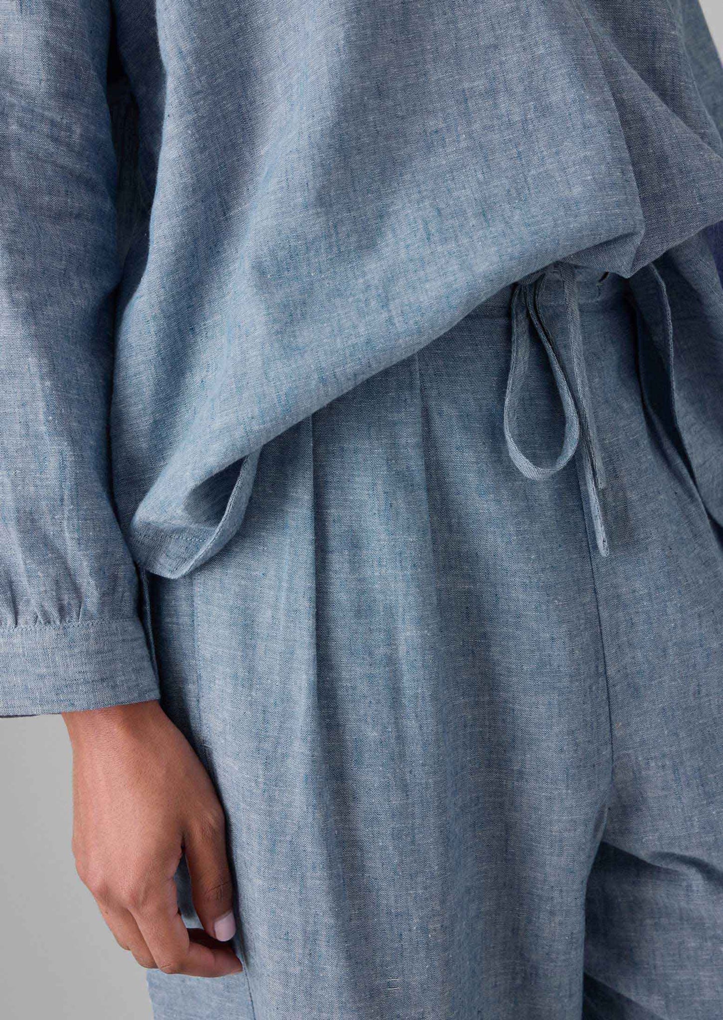 Lightweight Linen Cotton Balloon Trousers | Dusty Blue