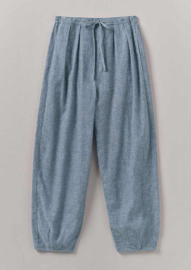 Lightweight Linen Cotton Balloon Trousers | Dusty Blue