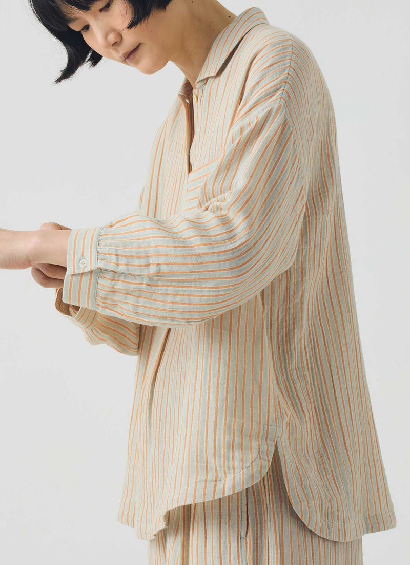 Stripe Crinkle Cotton Pyjamas | Sage/Apricot