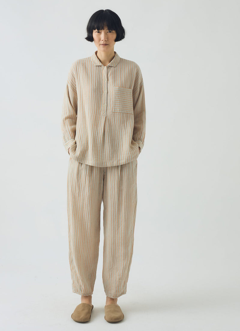 Stripe Crinkle Cotton Pyjamas | Sage/Apricot