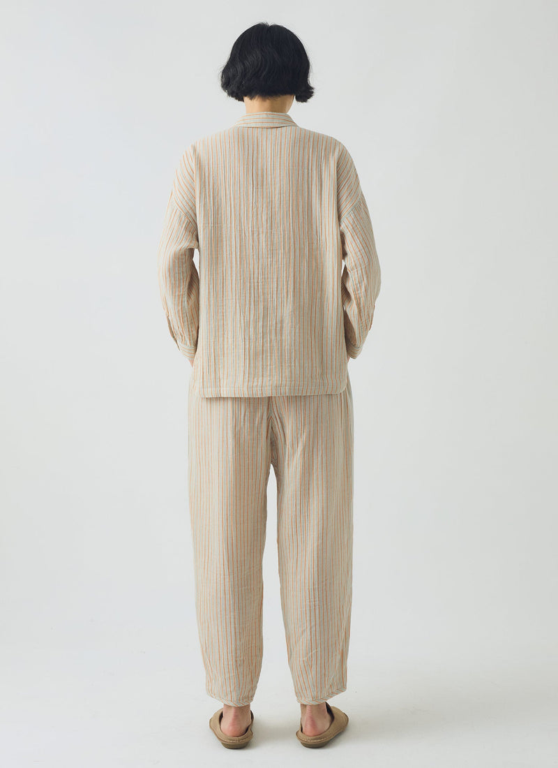 Stripe Crinkle Cotton Pyjamas | Sage/Apricot