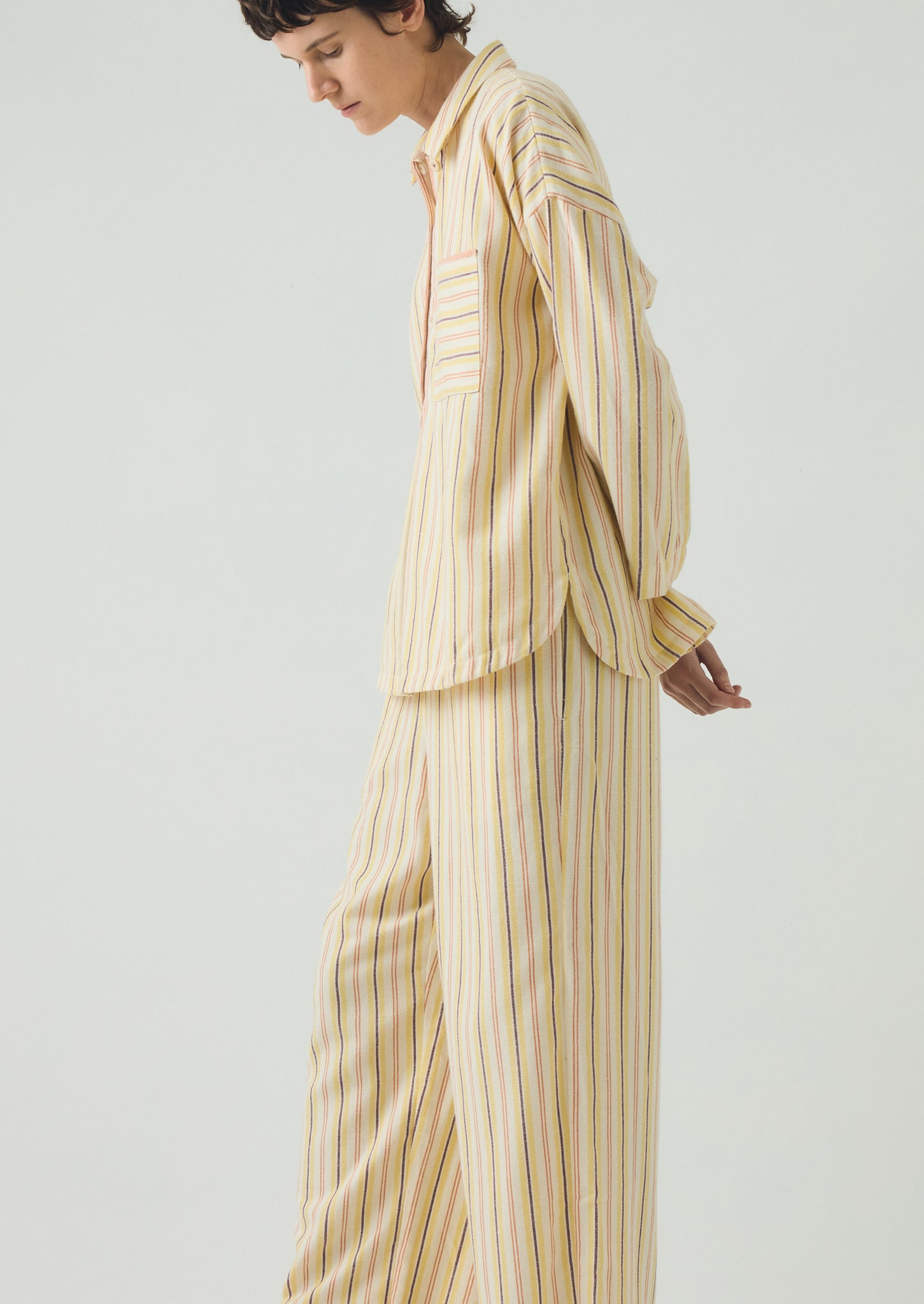 Deco Stripe Flannel Pyjamas | Ecru/Corn