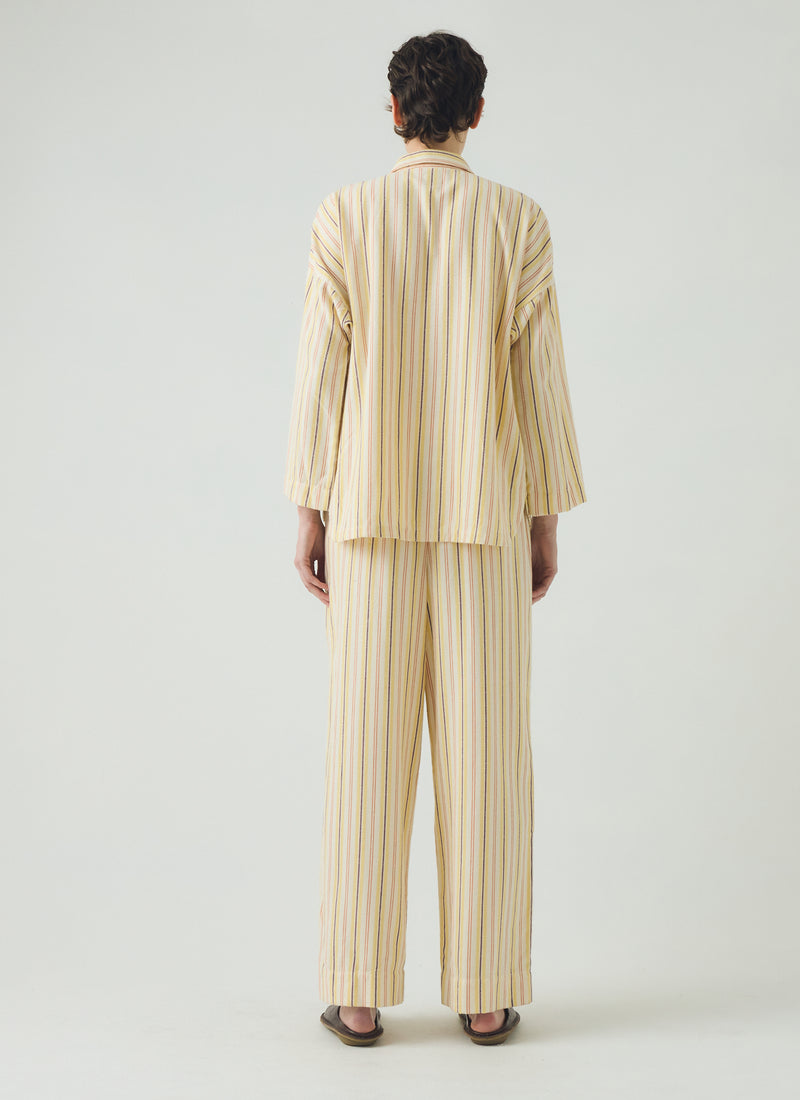 Deco Stripe Flannel Pyjamas | Ecru/Corn