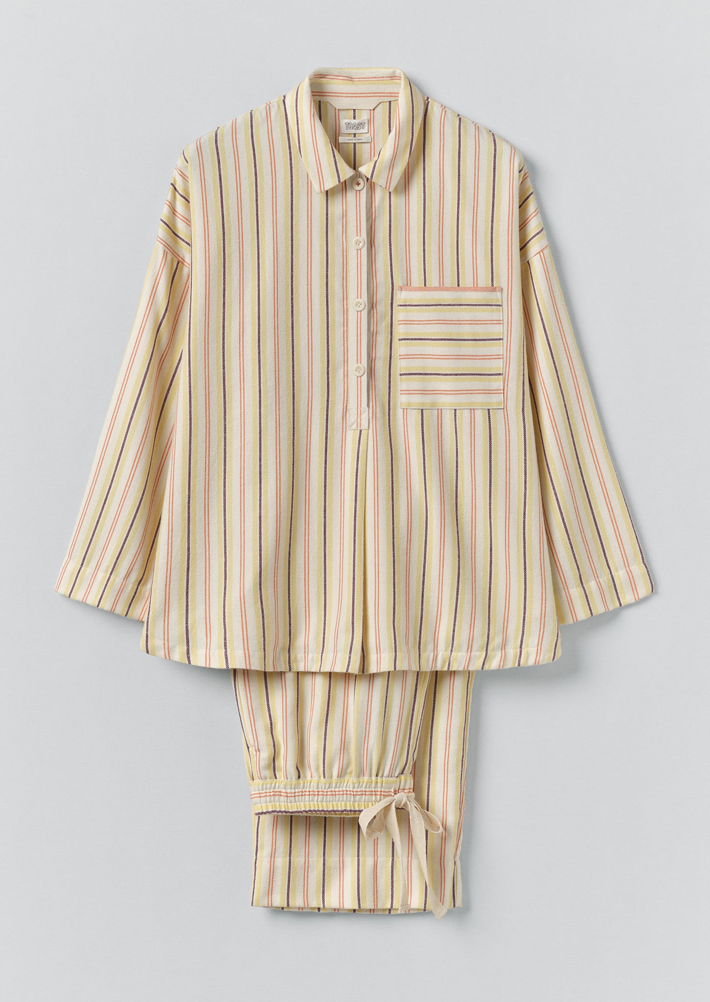 Deco Stripe Flannel Pyjamas | Ecru/Corn