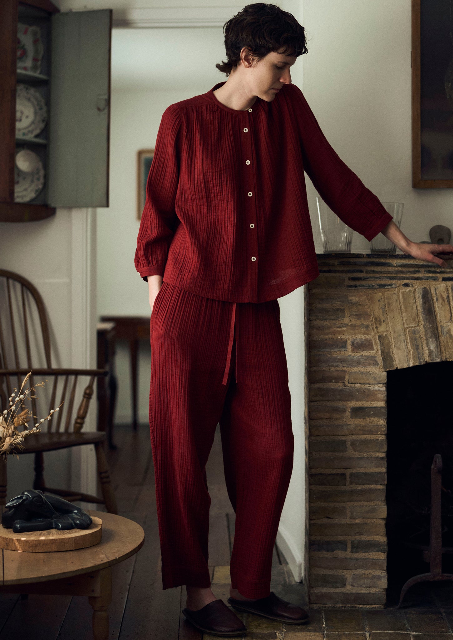 Crinkle Cotton Pyjamas | Deep Berry