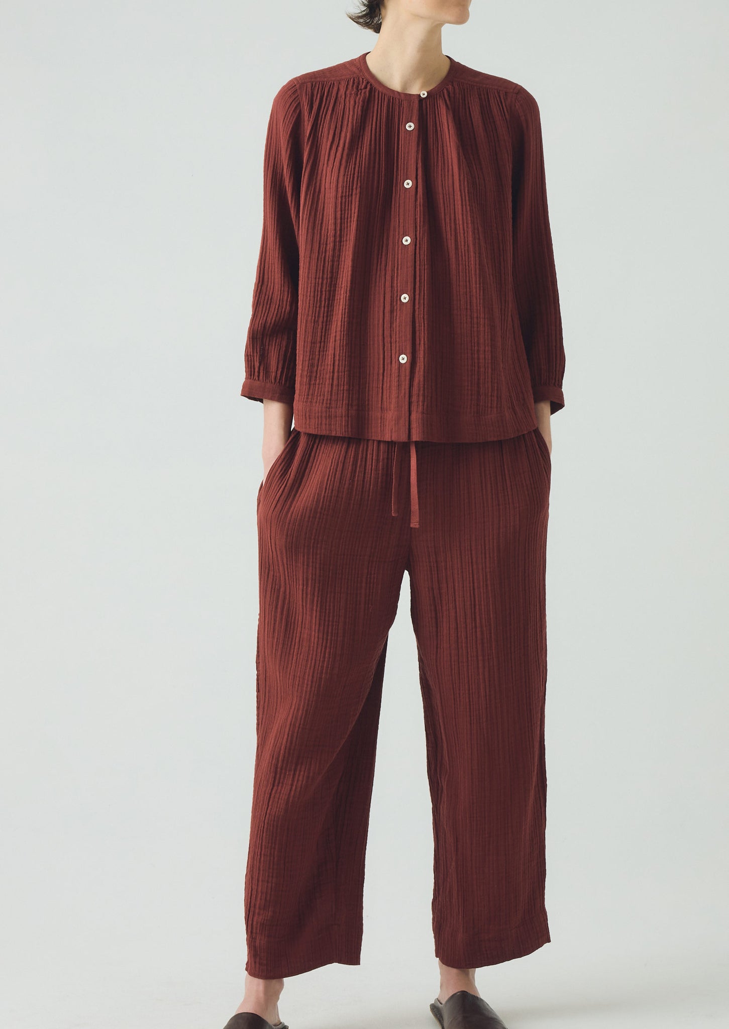 Crinkle Cotton Pyjamas | Deep Berry