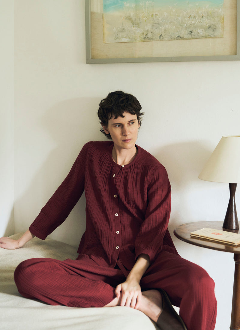 Crinkle Cotton Pyjamas | Deep Berry