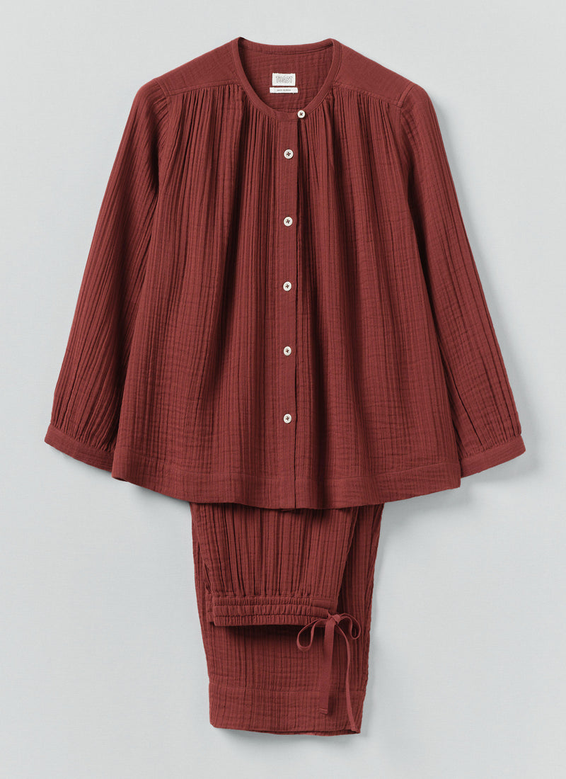 Crinkle Cotton Pyjamas | Deep Berry