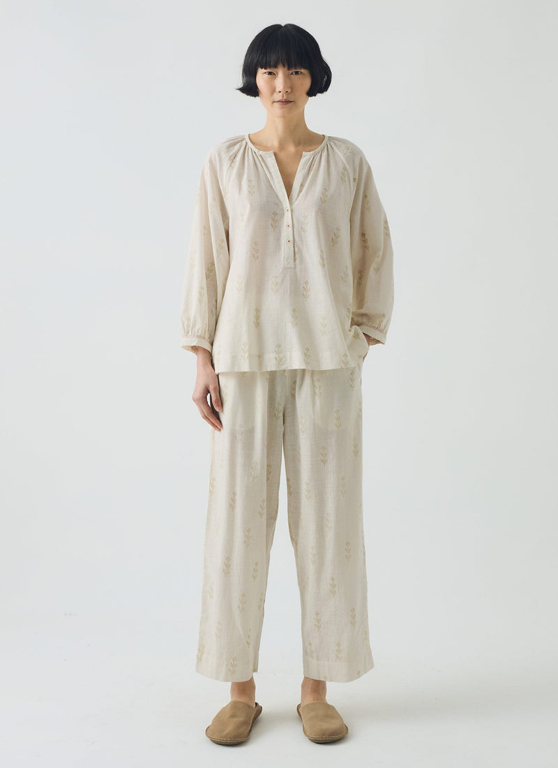 Etched Sprig Print Pyjamas | Ecru/Citrine