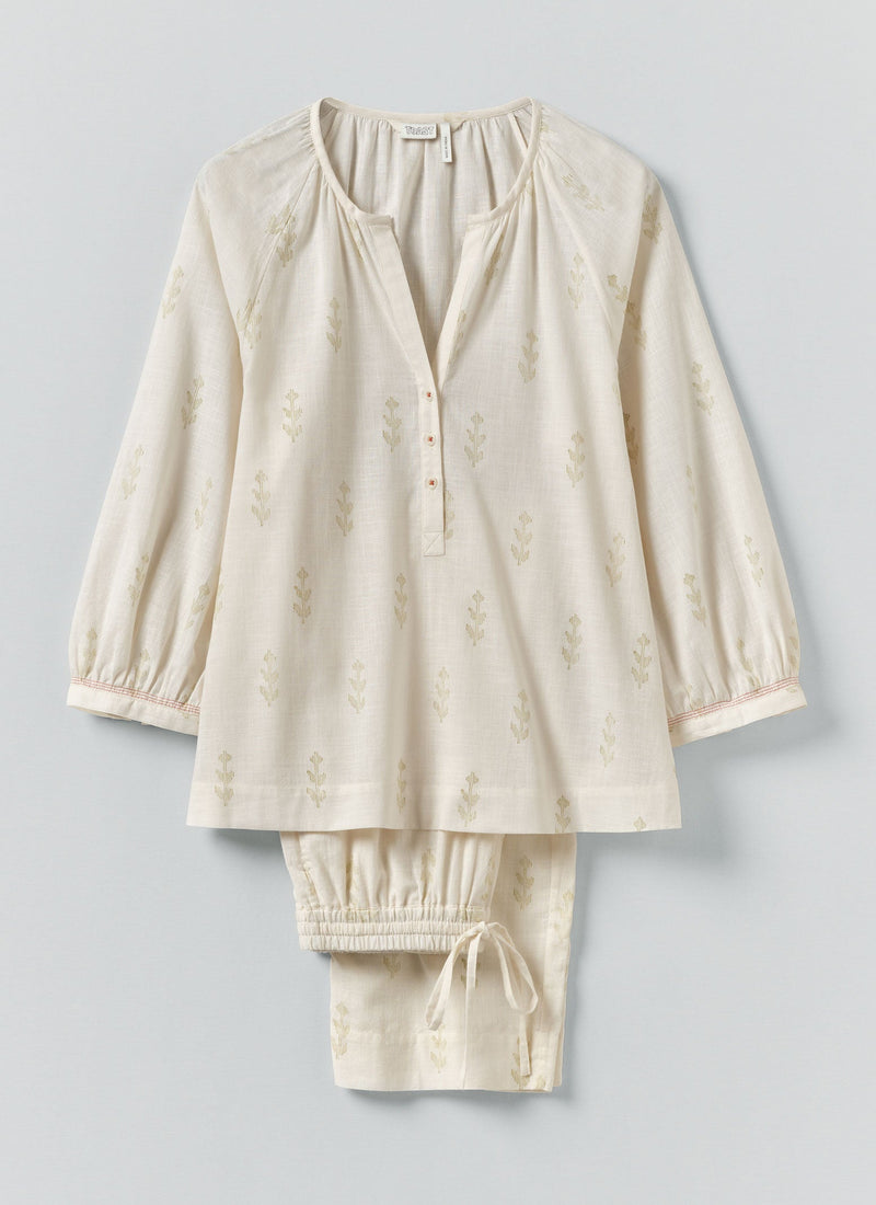 Etched Sprig Print Pyjamas | Ecru/Citrine