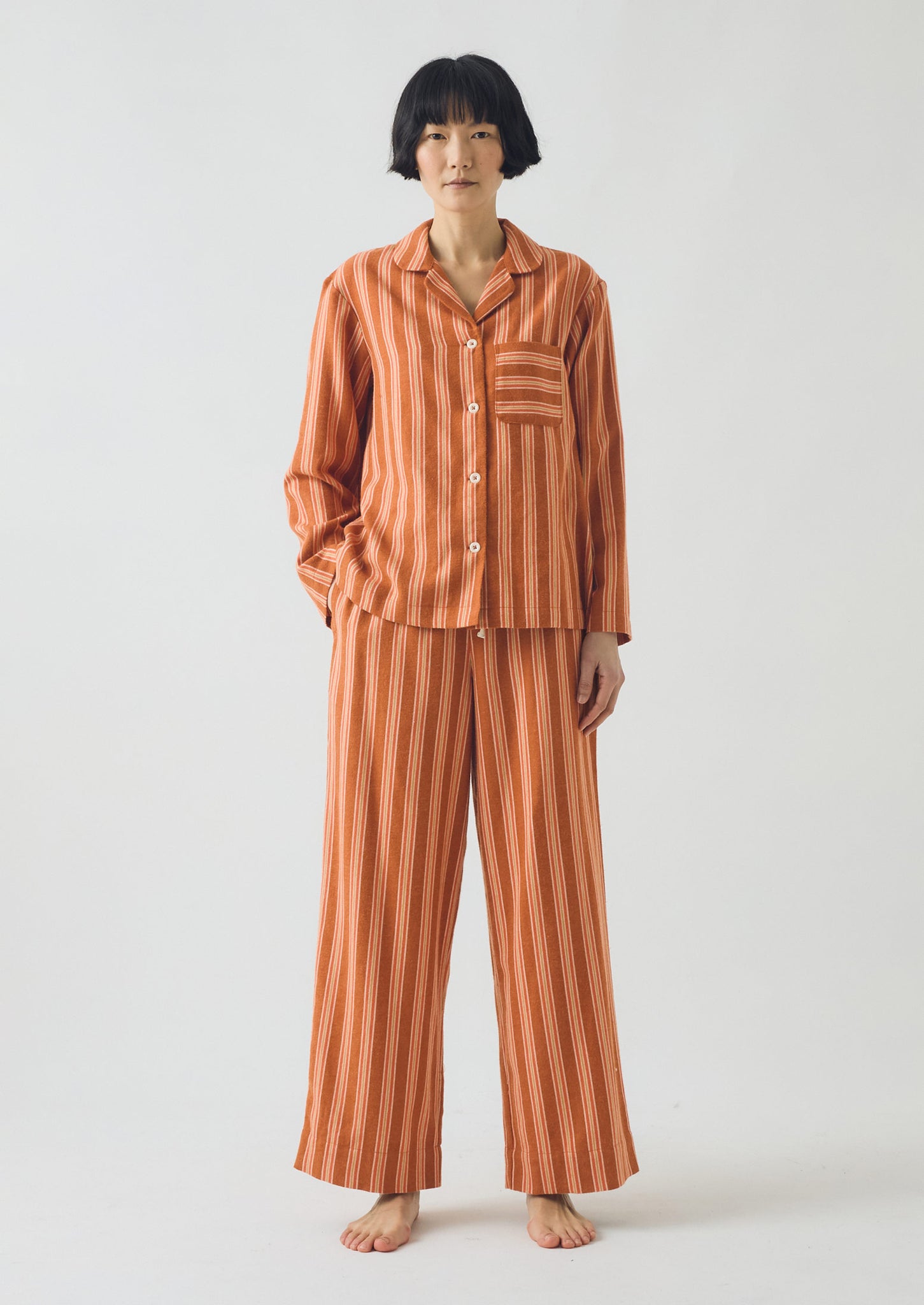 Forte Stripe Flannel Pyjamas | Auburn/Nasturtium