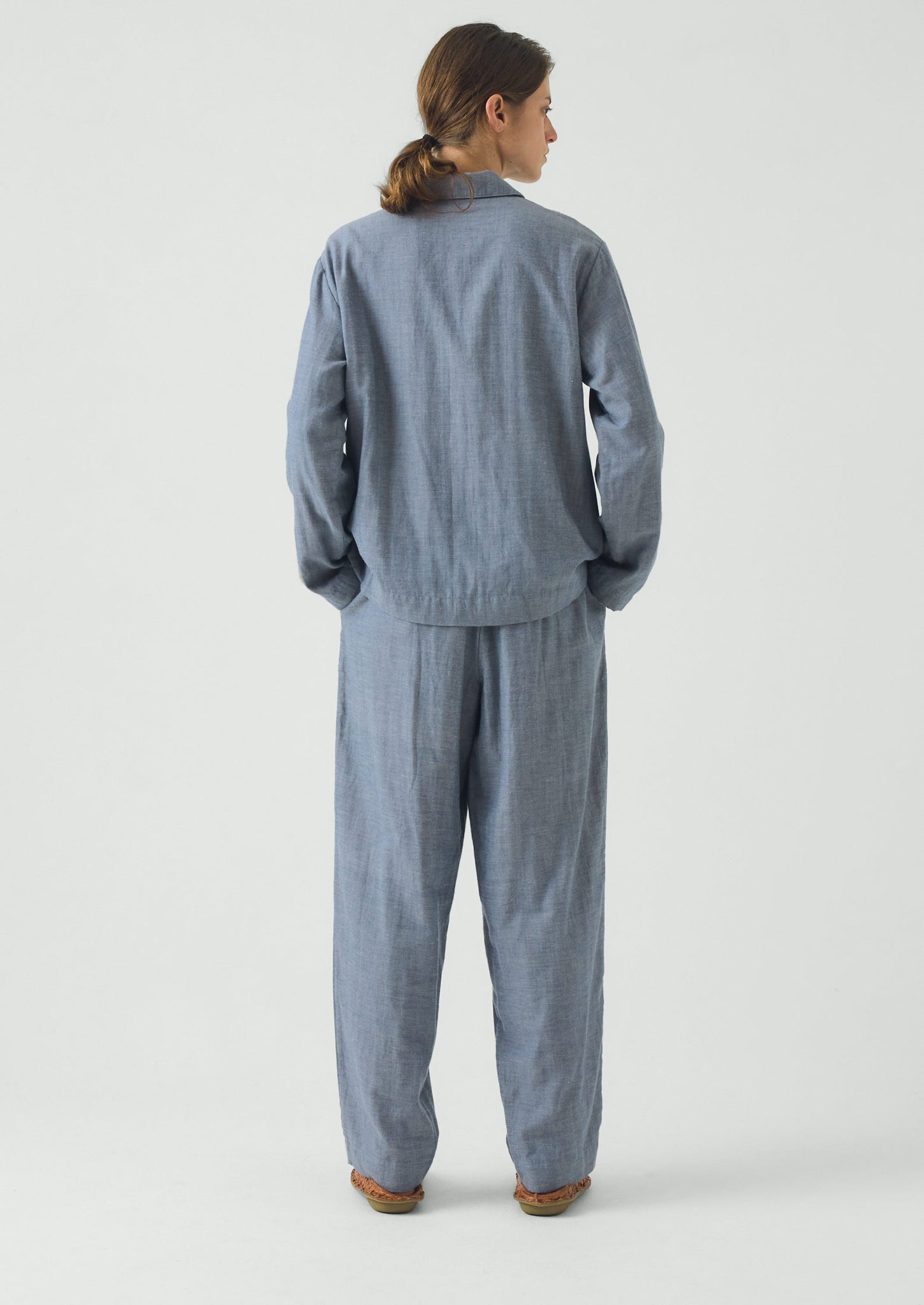 Soft Faced Double Cotton Pyjamas | Blue Chambray