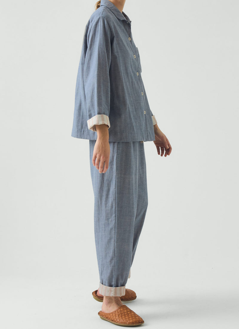 Soft Double Faced Cotton Pyjamas | Blue Chambray