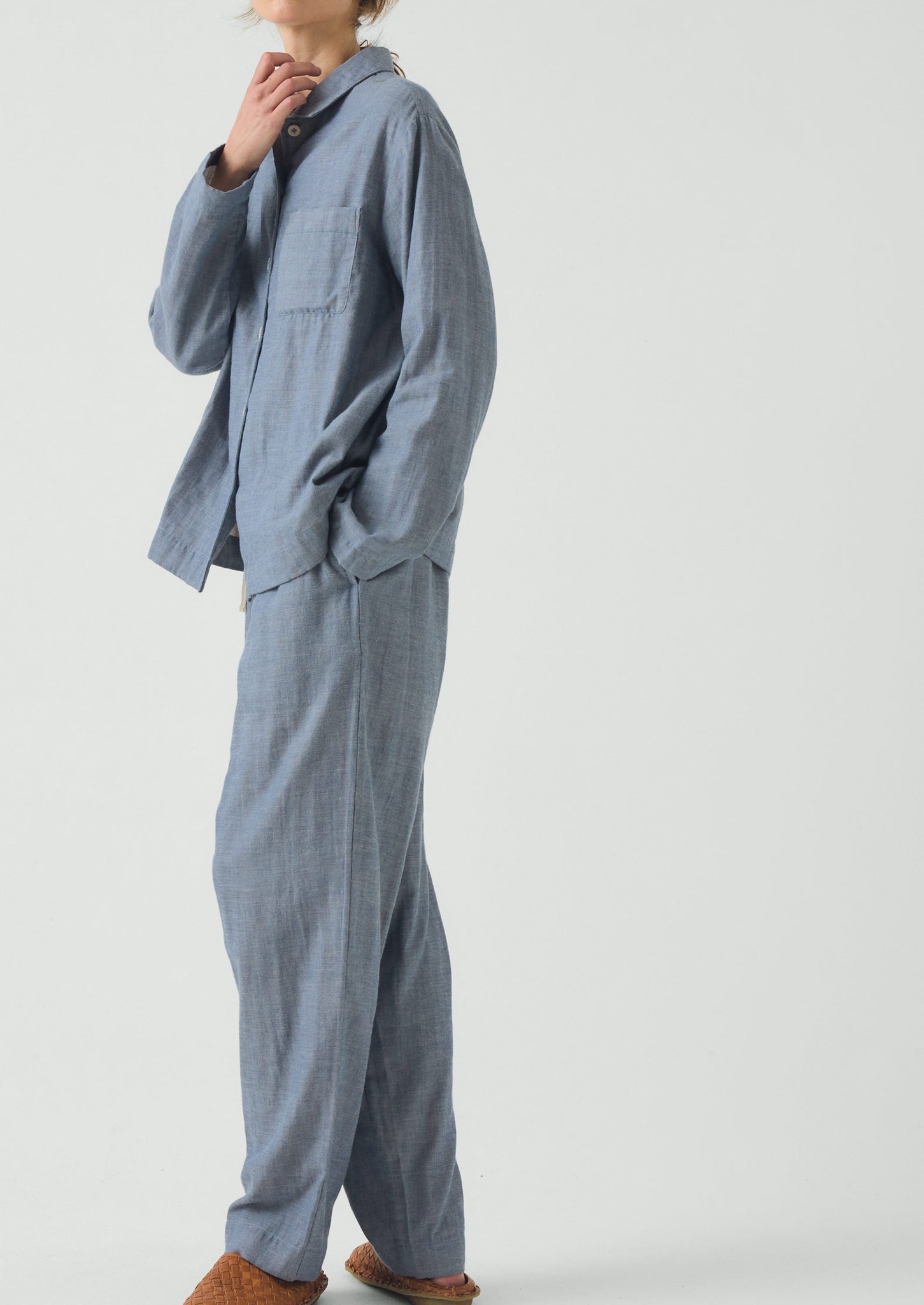 Soft Faced Double Cotton Pyjamas | Blue Chambray