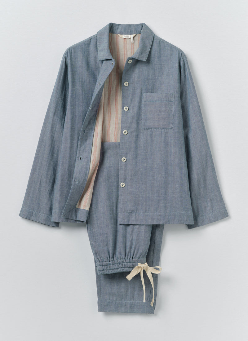 Soft Double Faced Cotton Pyjamas | Blue Chambray