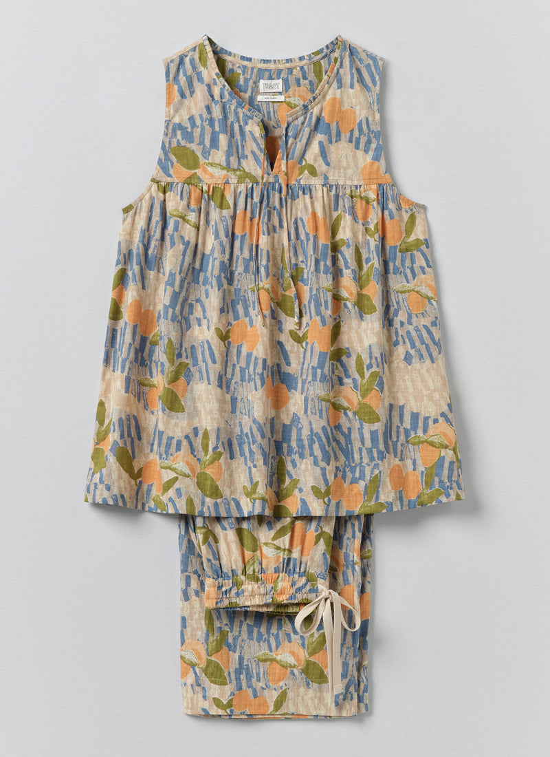 Picnic Print Cotton Pyjamas | Ecru/Multi