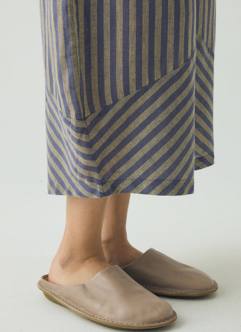 Awning Stripe Cotton Linen Pyjama Trousers | Catkin/Denim Blue