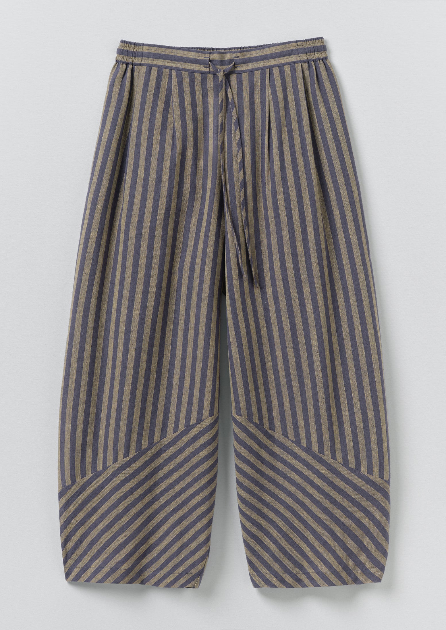 Awning Stripe Cotton Linen Pyjama Trousers | Catkin/Denim Blue