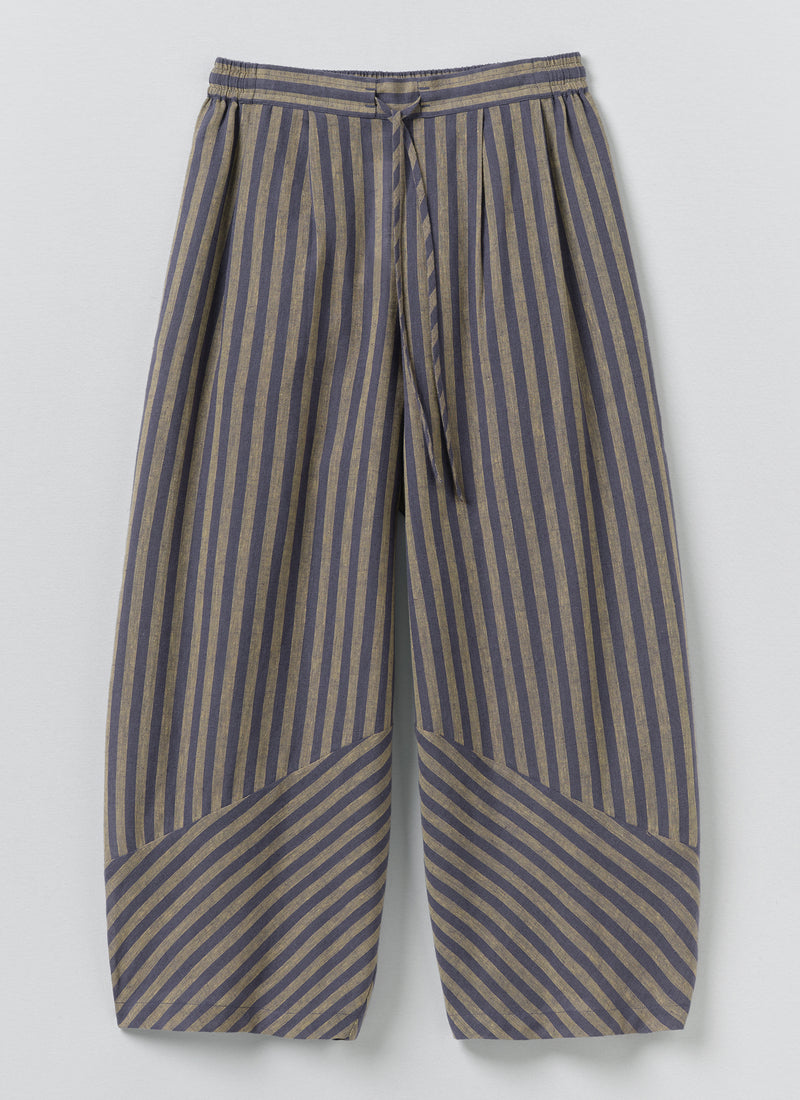 Awning Stripe Cotton Linen Pyjama Trousers | Catkin/Denim Blue