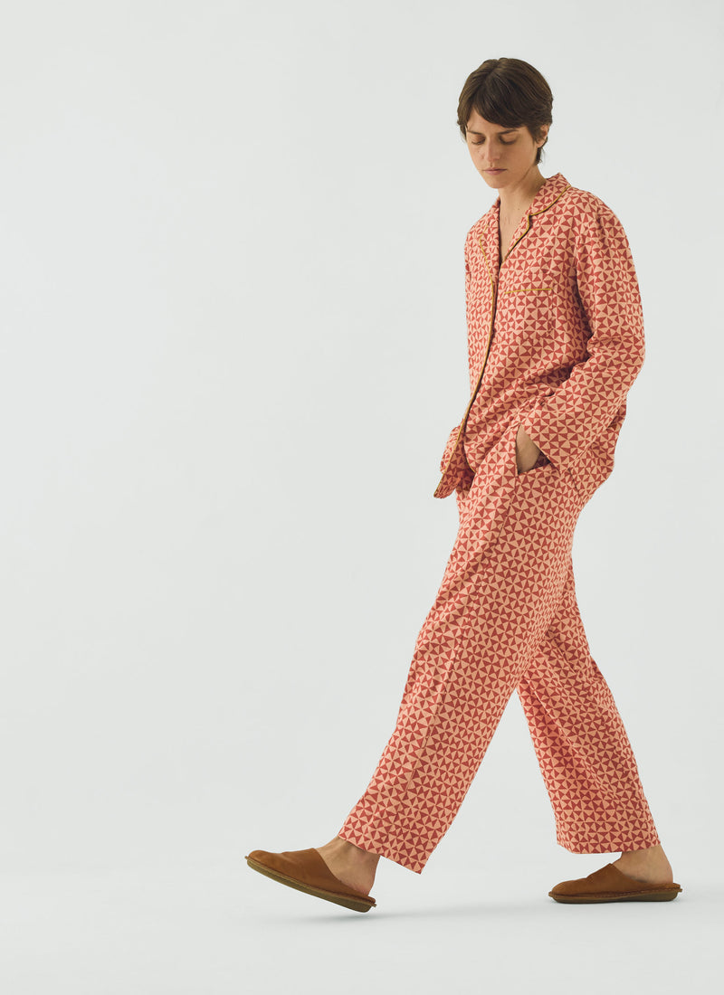 Cut Out Geo Print Flannel Pyjamas | Orange Rust/Peach