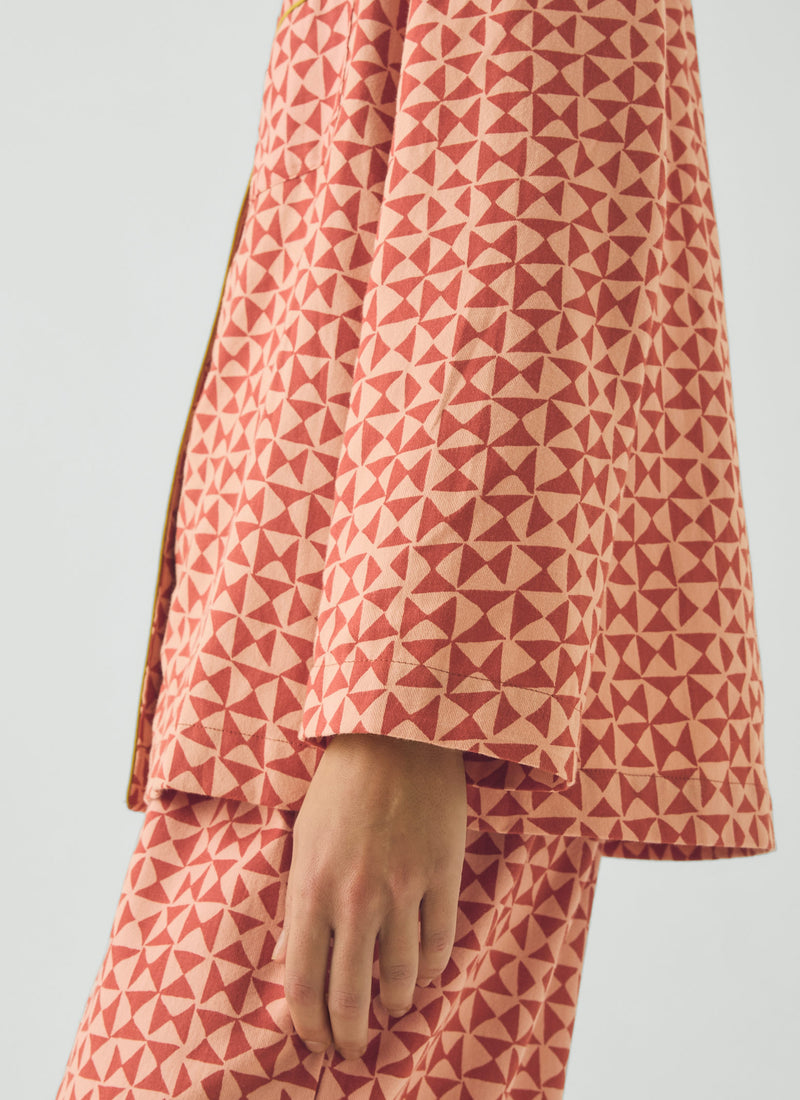 Cut Out Geo Print Flannel Pyjamas | Orange Rust/Peach