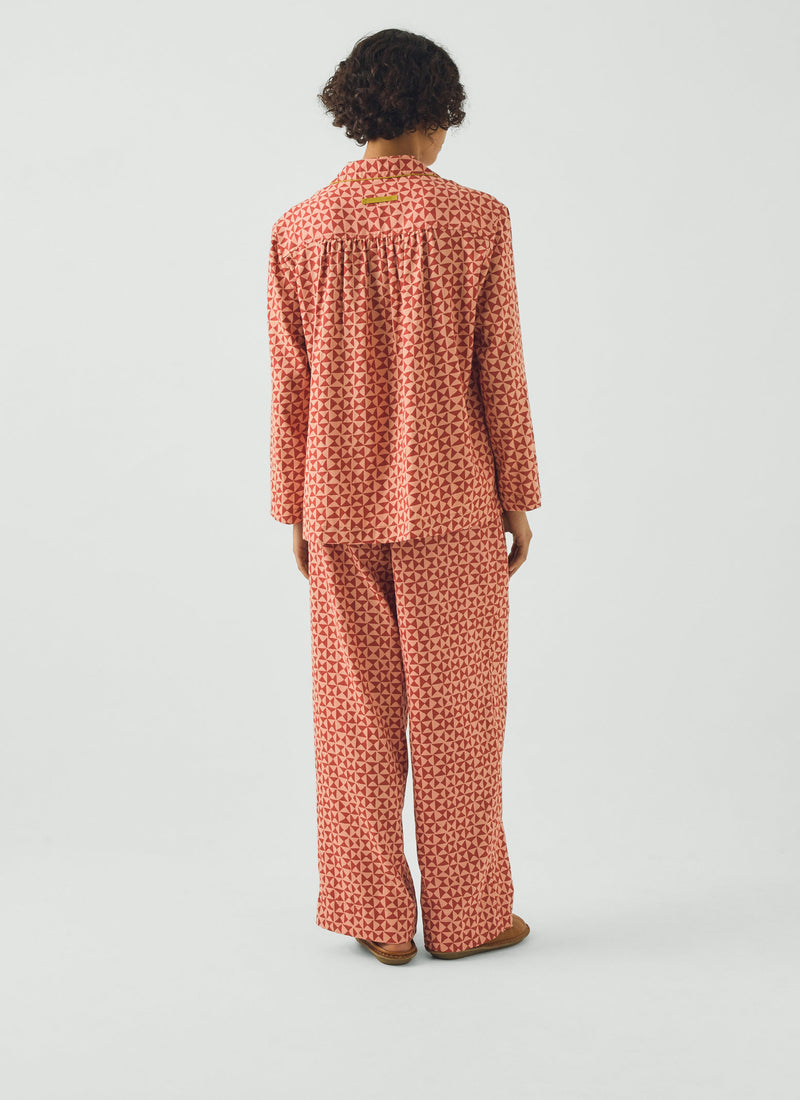 Cut Out Geo Print Flannel Pyjamas | Orange Rust/Peach