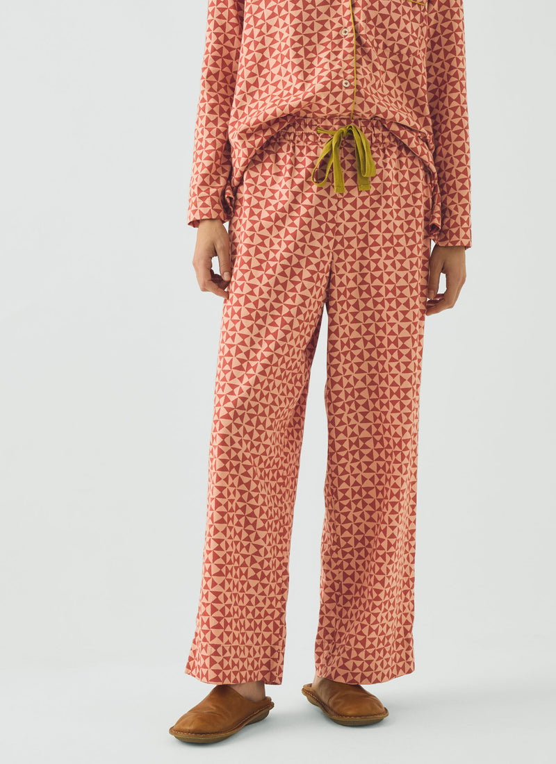 Cut Out Geo Print Flannel Pyjamas | Orange Rust/Peach