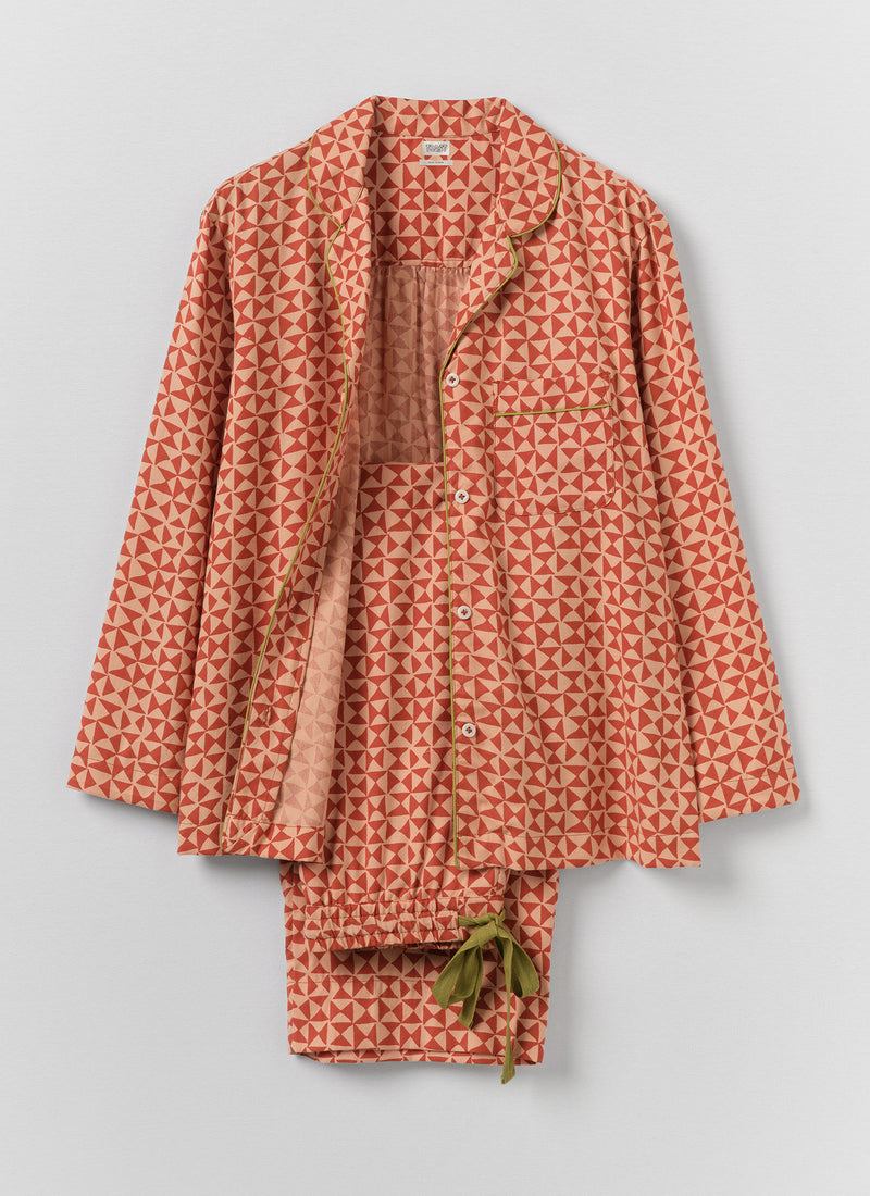 Cut Out Geo Print Flannel Pyjamas | Orange Rust/Peach