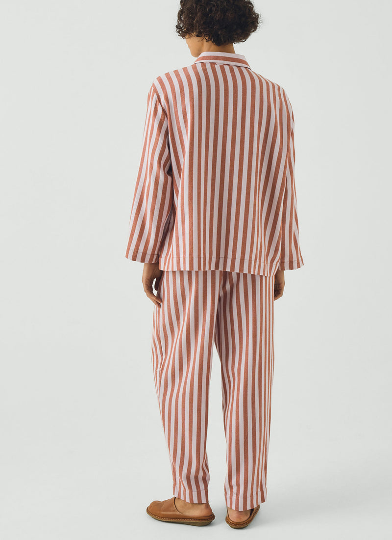 Parade Stripe Cotton Flannel Pyjamas | Cinnamon/Pale Lilac