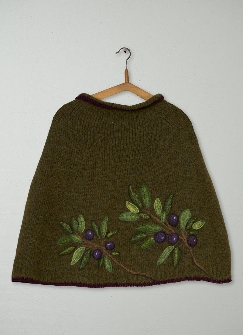 Renewed Lofty Alpaca Blend Knitted Poncho (149) | Olive
