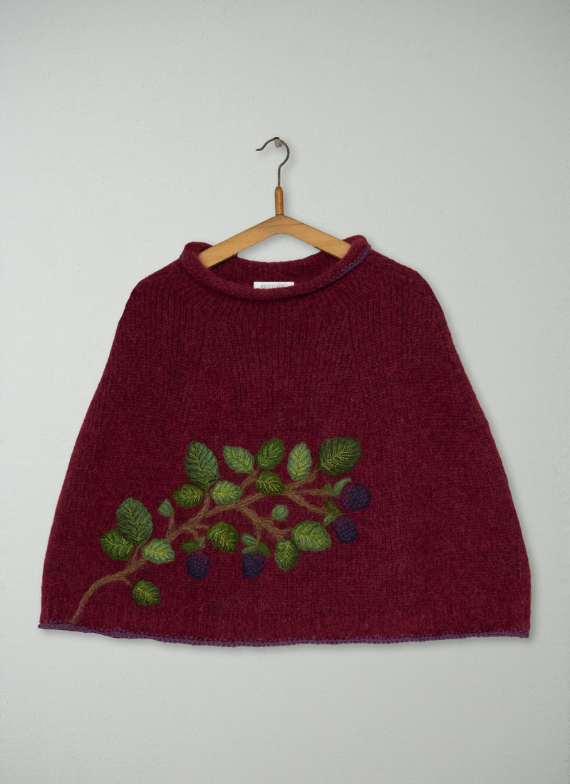 Renewed Lofty Alpaca Blend Knitted Poncho (153) | Carmine Red