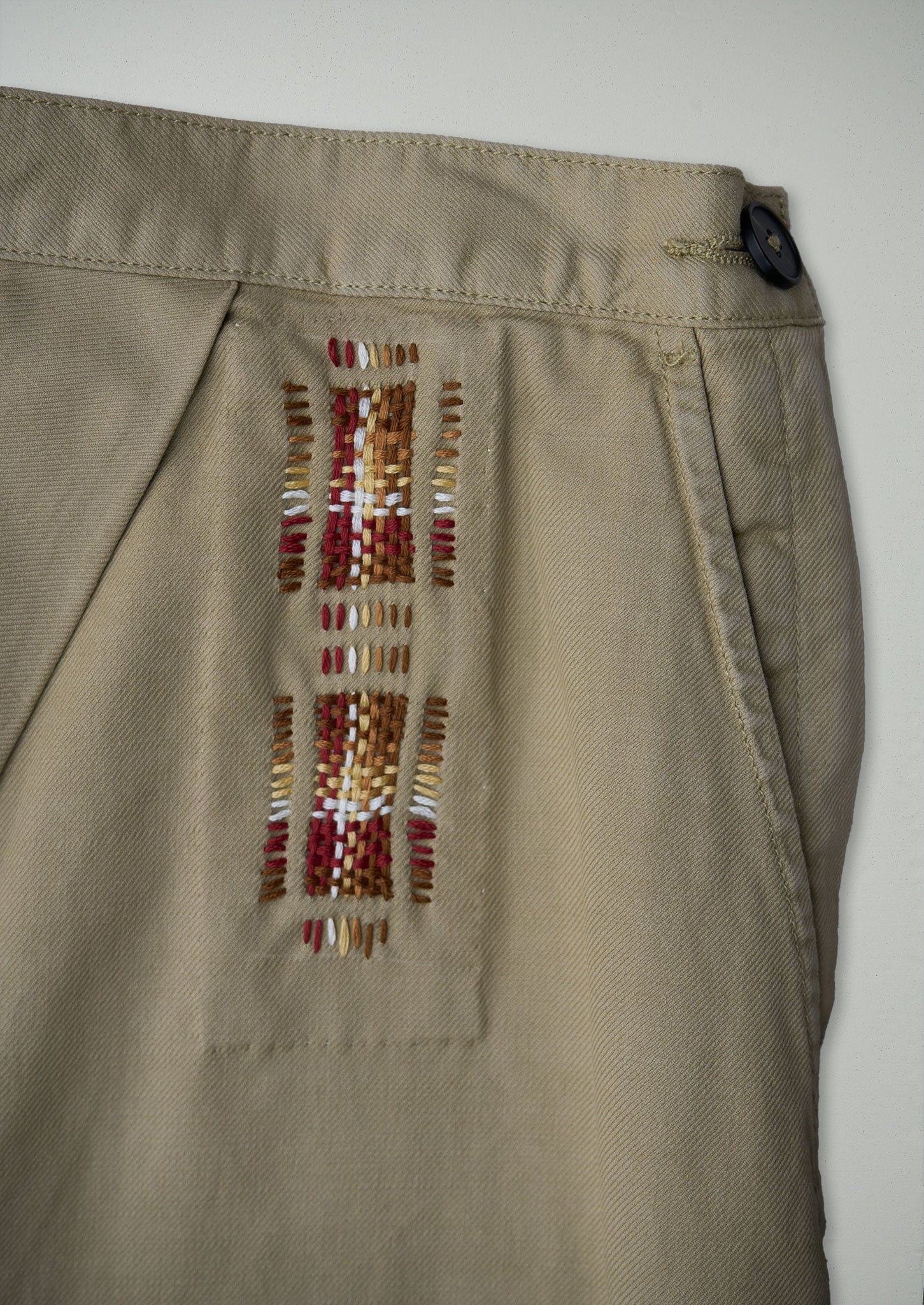 Renewed Brushed Cotton Twill Pleat Front Skirt Size 16 (10) | Pale Khaki