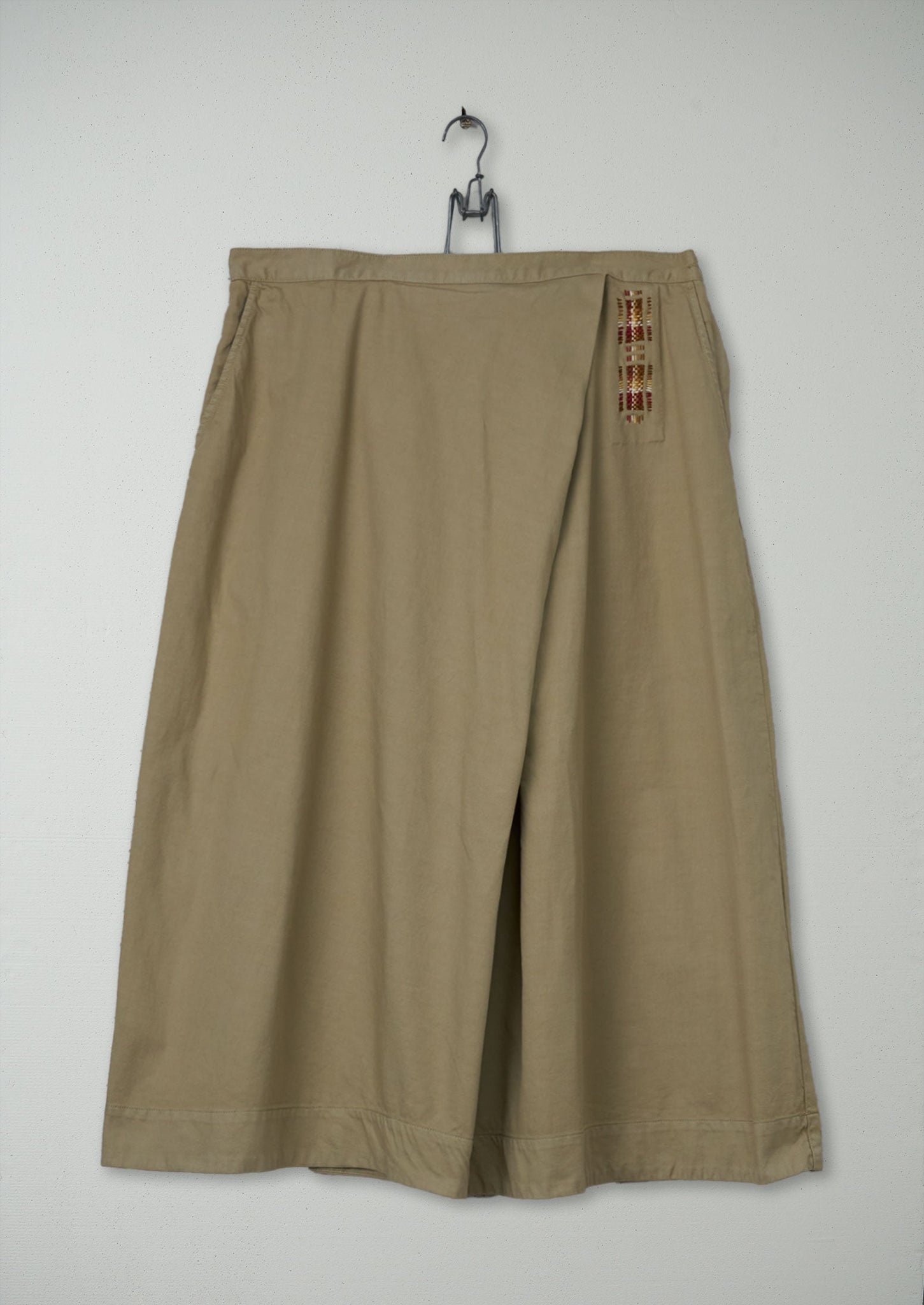 Renewed Brushed Cotton Twill Pleat Front Skirt Size 16 (10) | Pale Khaki