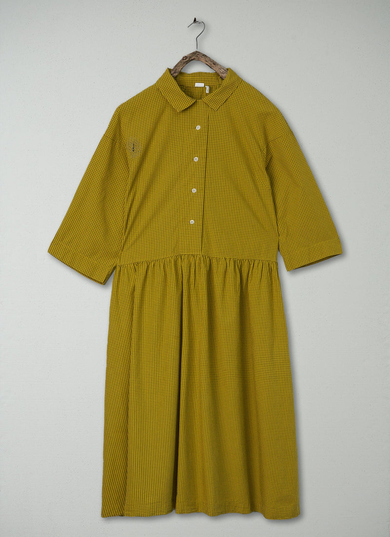 Renewed Check Crinkle Cotton Dress Size L (97) | Slate/Pomelo