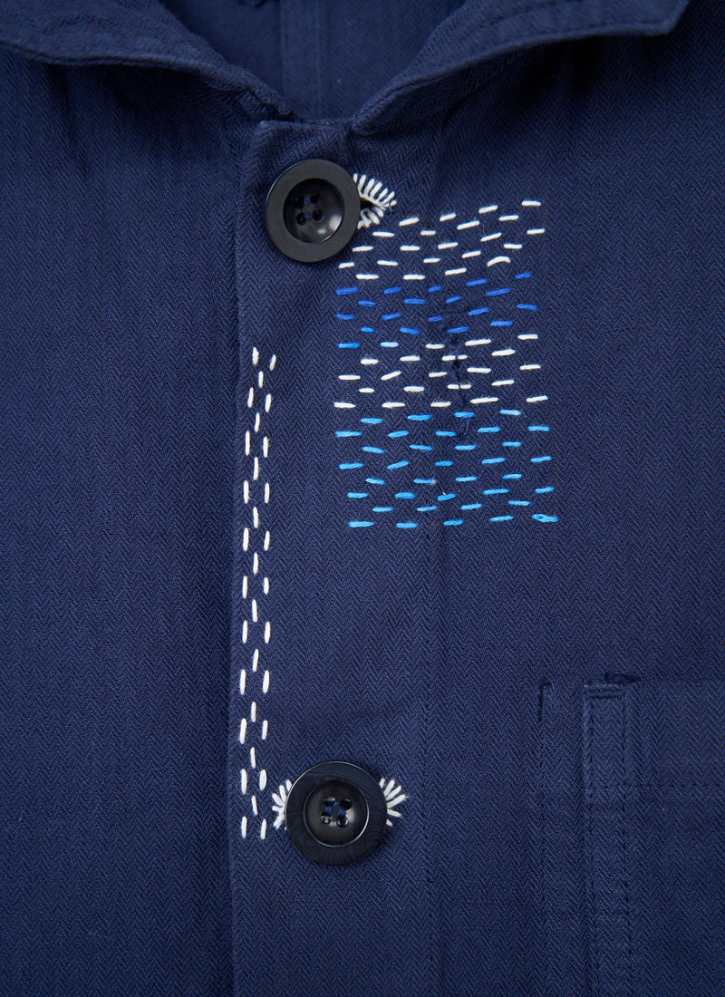 Renewed Garment Dyed Herringbone Jacket Size M (01) | Dark Indigo