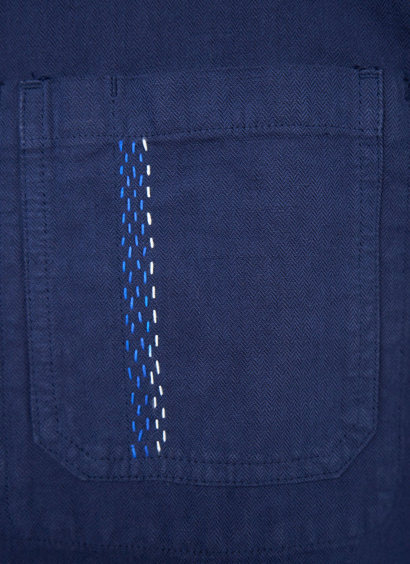 Renewed Garment Dyed Herringbone Jacket Size M (01) | Dark Indigo