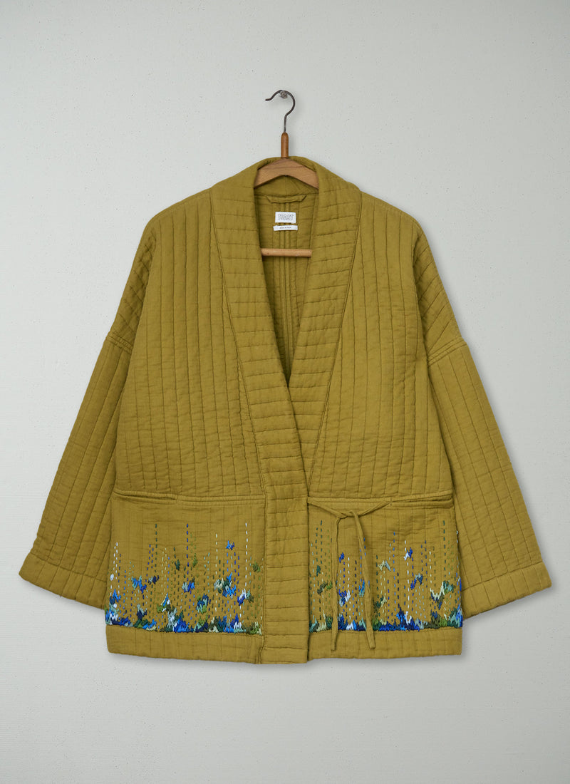 Renewed Cropped Quilted Cotton Gown Size SM (004) | Soft Olive