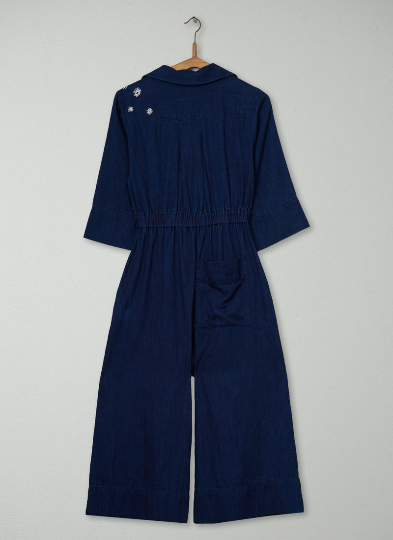 Renewed Indigo Twill Culotte Jumpsuit Size 6 (062) | Indigo